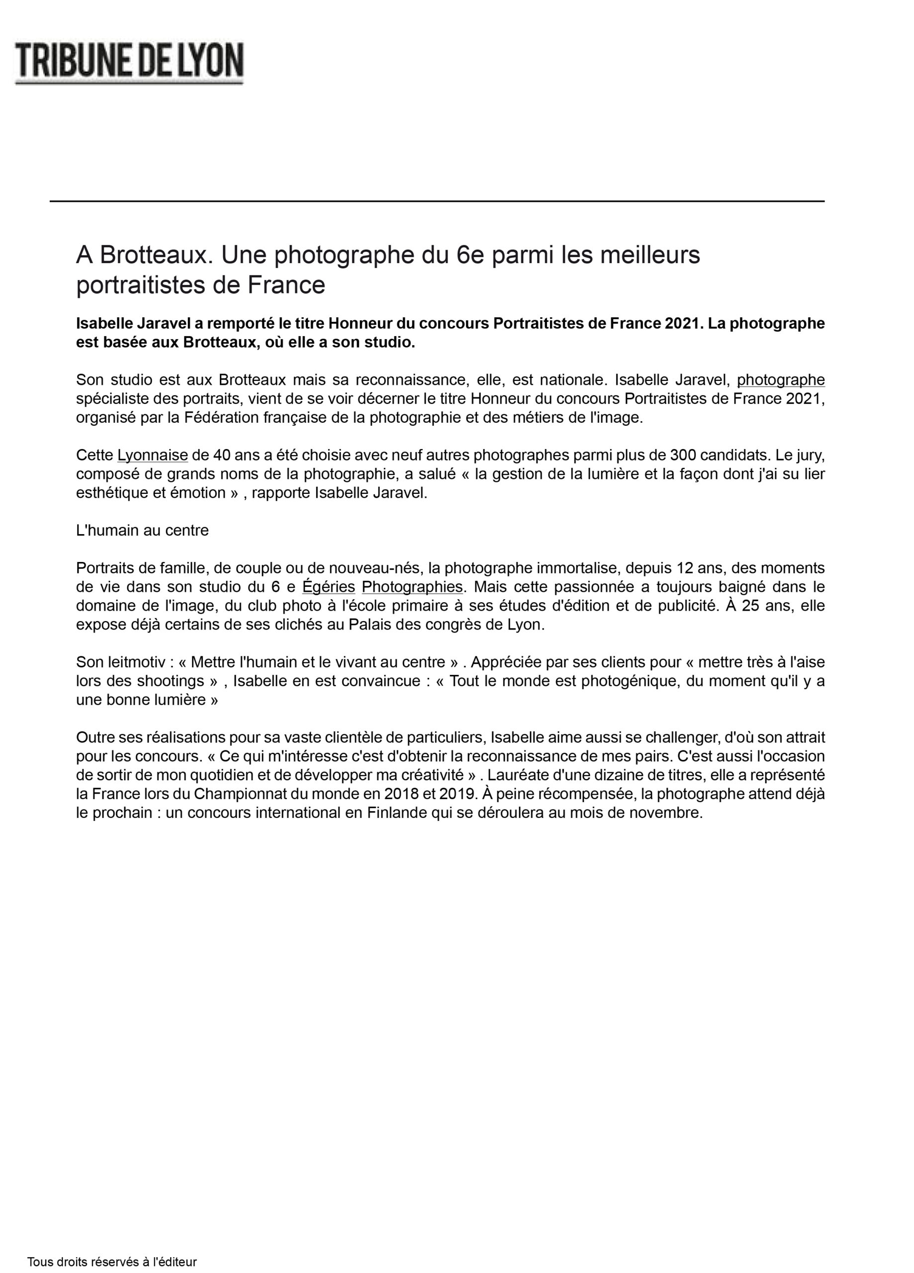Egerie Photographies – 2021 11 08 Tribune de Lyon 2
